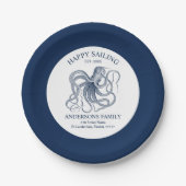 Blauwe nautische octopus illustratie papieren bordje (Voorkant)