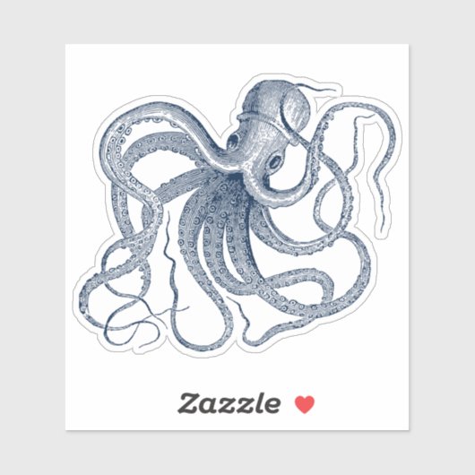 Blauwe nautische octopus  illustratie sticker (Vel)