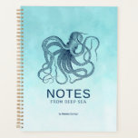 Blauwe nautische octopus planner<br><div class="desc">Donkerblauwe octopus,  nautische illustratie met blauw tot witte waterverven ombre achtergrond.</div>