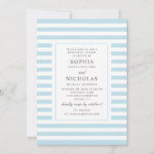 Blauwe nautische strepen bruiloft repetitie diner kaart (Voorkant)