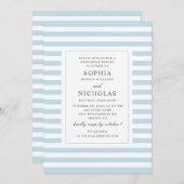 Blauwe nautische strepen bruiloft repetitie diner kaart (Voorkant / Achterkant)