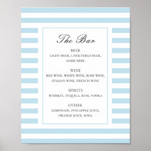 Blauwe nautische strepen. Elegant bruiloft drink b Poster