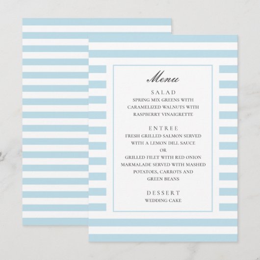 Blauwe nautische strepen. Moderne gestreepte bruil Menu (Voorkant / Achterkant)