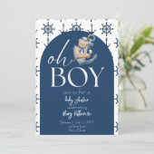 Blauwe Nautische Teddybeer Baby shower Kaart (Staand voorkant)