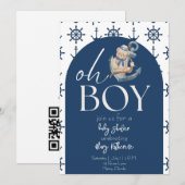 Blauwe Nautische Teddybeer Baby shower Kaart (Voorkant / Achterkant)