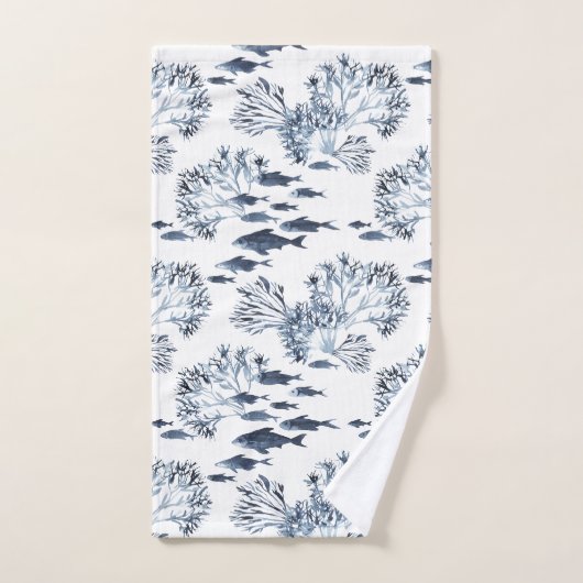 Blauwe nautische vis en koraal patroon bad handdoek (Handdoek)