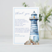 Blauwe Nautische Vuurtoren Douche Foto Bedankkaart (Staand voorkant)