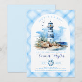 Blauwe Nautische Vuurtoren Jongens Baby Shower Kaart (Voorkant / Achterkant)