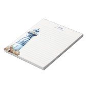 Blauwe nautische vuurtoren kust gepersonaliseerd notitieblok (Linkerzijde)