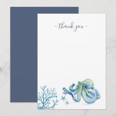 Blauwe nautische Waterverf Bedankkaart (Voorkant / Achterkant)