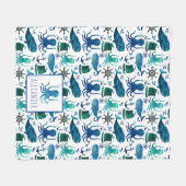Blauwe nautische Waterverf onder de Zee octopus Fleece Deken (Voorkant (Horizontaal))