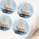 Blauwe nautische Waterverf zeilboot Ronde Kartonnen Onderzetter<br><div class="desc">Deze prachtig geschilderde waterverf zeilboot onderzetters zijn het perfecte compliment voor het Nautisch Baby shower feest of als cadeau voor de bootlevende persoon in je leven!</div>