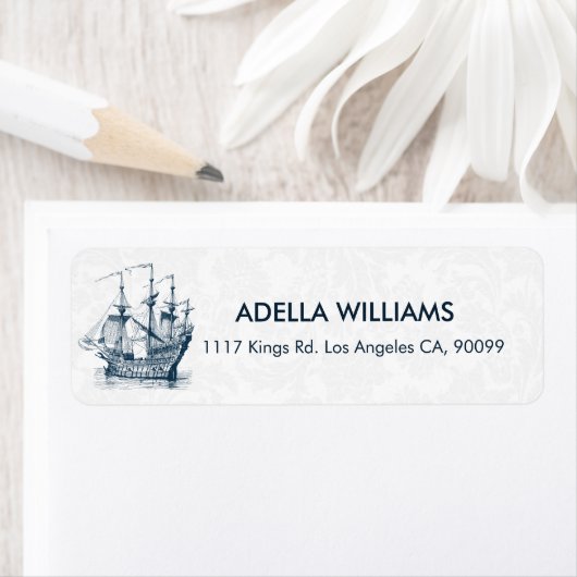 Blauwe nautische windzeilboot illustratie etiket (Insitu)