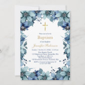 Blauwe Navy Bloemdoop Uitnodiging (Voorkant)