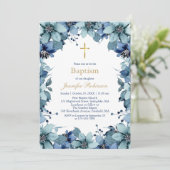 Blauwe Navy Bloemdoop Uitnodiging (Staand voorkant)