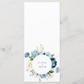 Blauwe Navy Cream Elegante Retro Bloemen Huwelijk Menu (Achterkant)