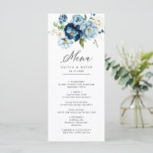 Blauwe Navy Cream Elegante Retro Bloemen Huwelijk Menu (Staand voorkant)