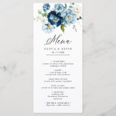 Blauwe Navy Cream Elegante Retro Bloemen Huwelijk Menu (Voorkant)