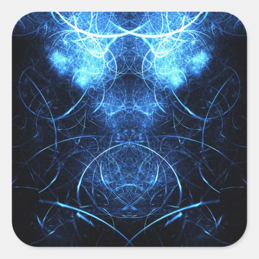 Blauwe Nebula Energie Fractale Kunst Vierkante Sticker (Voorkant)