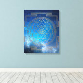 Blauwe Nebula Sri Yantra - Ingewikkeld Canvas Afdruk (Insitu (Houten vloer))