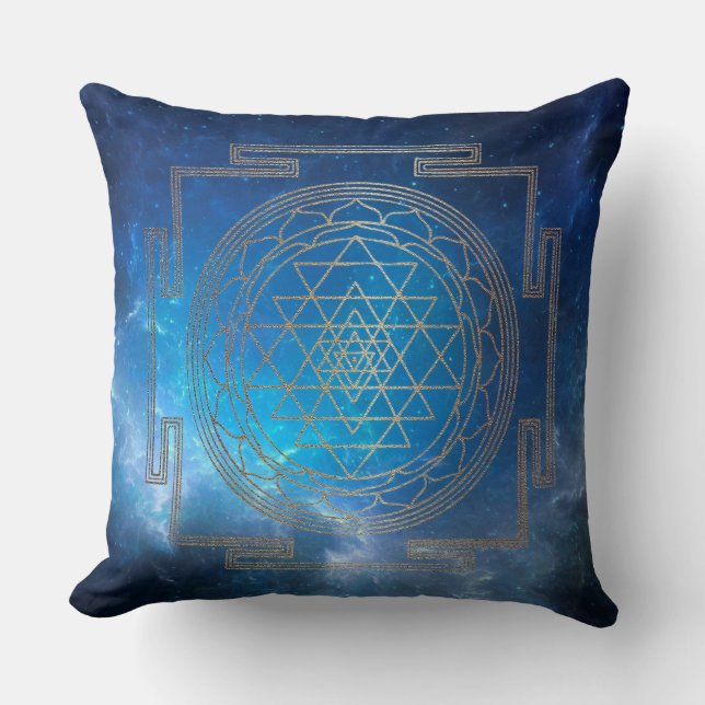 Blauwe Nebula Sri Yantra - Kussen (Voorkant)