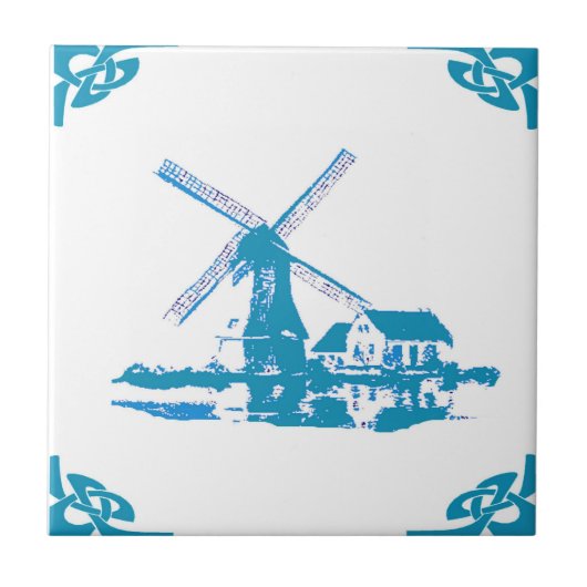 Blauwe Nederlandse Windmill Delft Kijk Tegeltje (Voorkant)