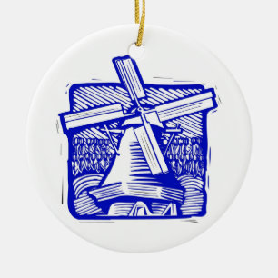 Blauwe Nederlandse Windmill Keramisch Ornament