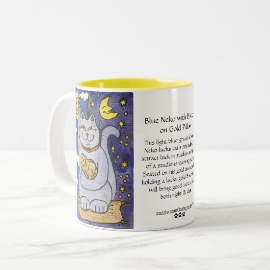 Blauwe Neko met Boeddha op gouden Mok (Voorkant links)