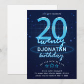 Blauwe Neon 20th Birthday Party Laten we gloed gek Kaart (Voorkant / Achterkant)