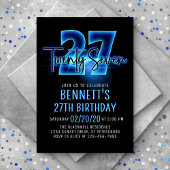Blauwe Neon 27e verjaardag uitnodiging