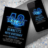 Blauwe Neon 48e verjaardag uitnodiging