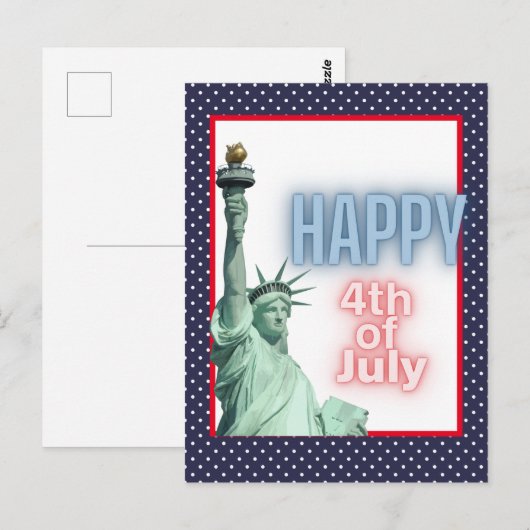 Blauwe Neon 4 juli Vrijheidsbeeld Briefkaart (Voorkant / Achterkant)