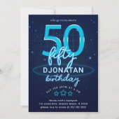 Blauwe Neon 50th Birthday Party Laten we gloed gek Kaart (Voorkant)