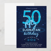 Blauwe Neon 50th Birthday Party Laten we gloed gek Kaart (Voorkant / Achterkant)