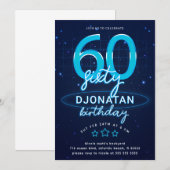 Blauwe Neon 60th Birthday Party Laten we gloed gek Kaart (Voorkant / Achterkant)