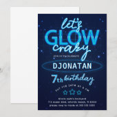 Blauwe Neon Birthday Party Laten we de gloed aanja Kaart (Voorkant / Achterkant)