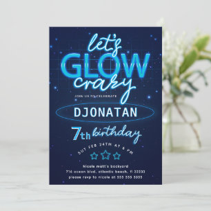 Blauwe Neon Birthday Party Laten we de gloed aanja Kaart