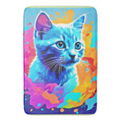 Blauwe Neon Cat in Splatter Badmat (Voorkant Verticaal)