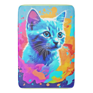 Blauwe Neon Cat in Splatter Badmat