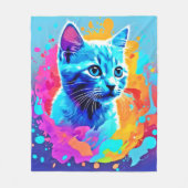 Blauwe Neon Cat in Splatter Fleece Deken (Voorkant)