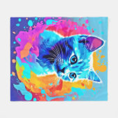 Blauwe Neon Cat in Splatter Fleece Deken (Voorkant (Horizontaal))