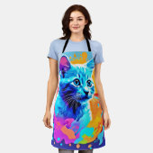 Blauwe Neon Cat in Splatter Schort (Gedragen)
