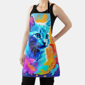 Blauwe Neon Cat in Splatter Schort (Insitu)