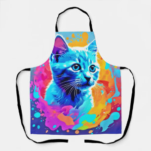 Blauwe Neon Cat in Splatter Schort