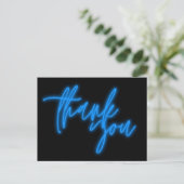 Blauwe neon Dank je Trendy Briefkaart (Staand voorkant)
