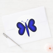 Blauwe neon harten vlinder ronde sticker (Envelop)