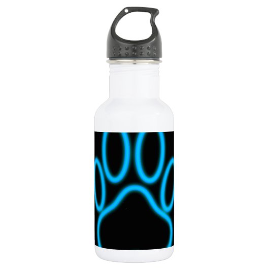 Blauwe Neon Hond Pootafdruk Waterfles (Voorkant)