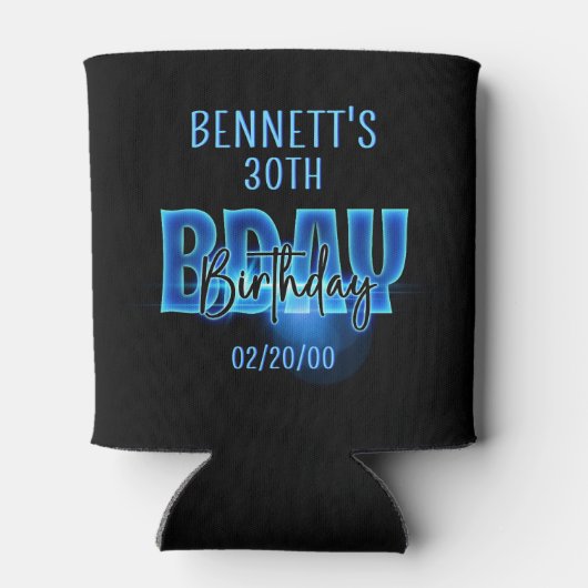 Blauwe neon verjaardag blikjeskoeler (Achterkant)