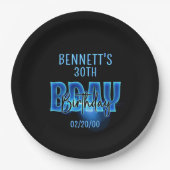 Blauwe neon verjaardag papieren bordje (Voorkant)
