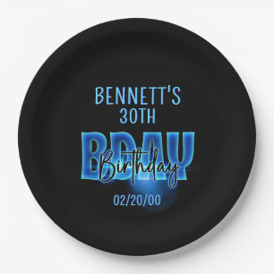Blauwe neon verjaardag papieren bordje